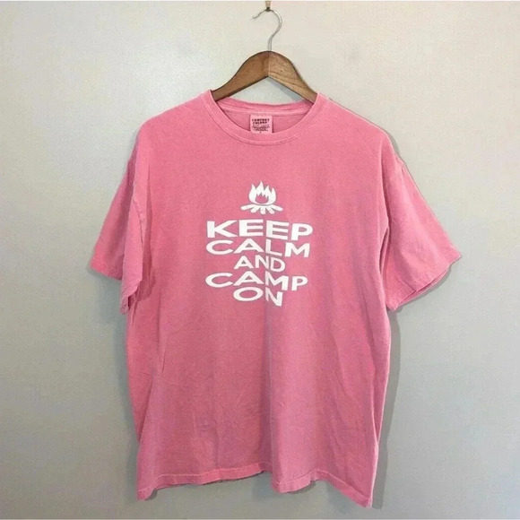 Comfort Colors Keep Calm and Camp On Pink 100% Cotton Short Sleeve Large - Picture 1 of 5